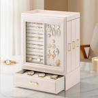 Schmuckschrank — Vertikales PU-Leder mit HD-Glas