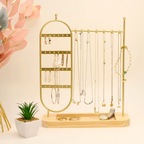 Soporte para Joyería — Metal con Base de Madera Sólida