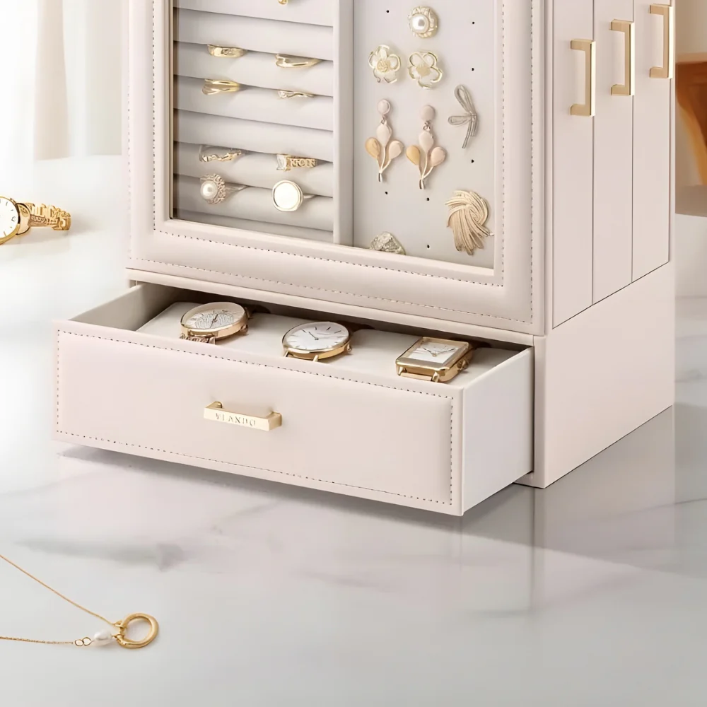 Schmuckschrank — Vertikales PU-Leder mit HD-Glas