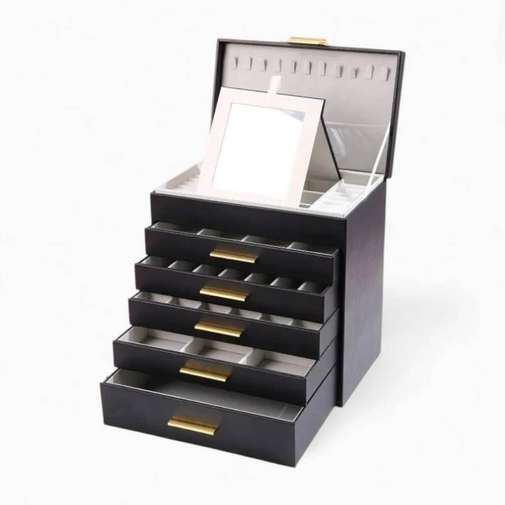 Torre de Joyas 5 Cajones — Cuero Sintético Curvado