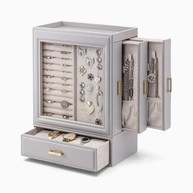 Schmuckschrank — Vertikales PU-Leder mit HD-Glas