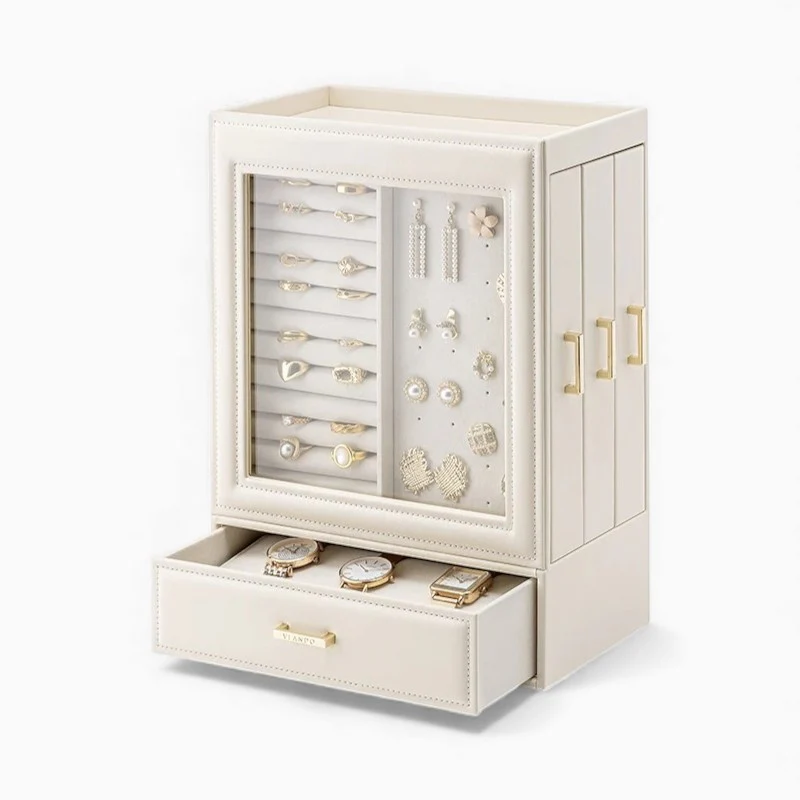 Schmuckschrank — Vertikales PU-Leder mit HD-Glas
