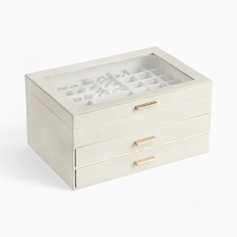 Schmuck-Displaytruhe — 3-stufig, veganes Leder