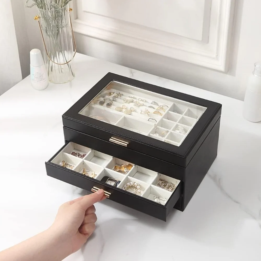 Schmuck-Displaytruhe — 3-stufig, veganes Leder