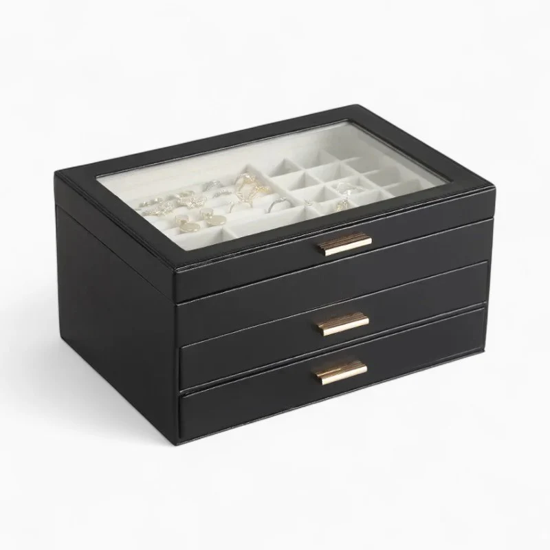 Schmuck-Displaytruhe — 3-stufig, veganes Leder