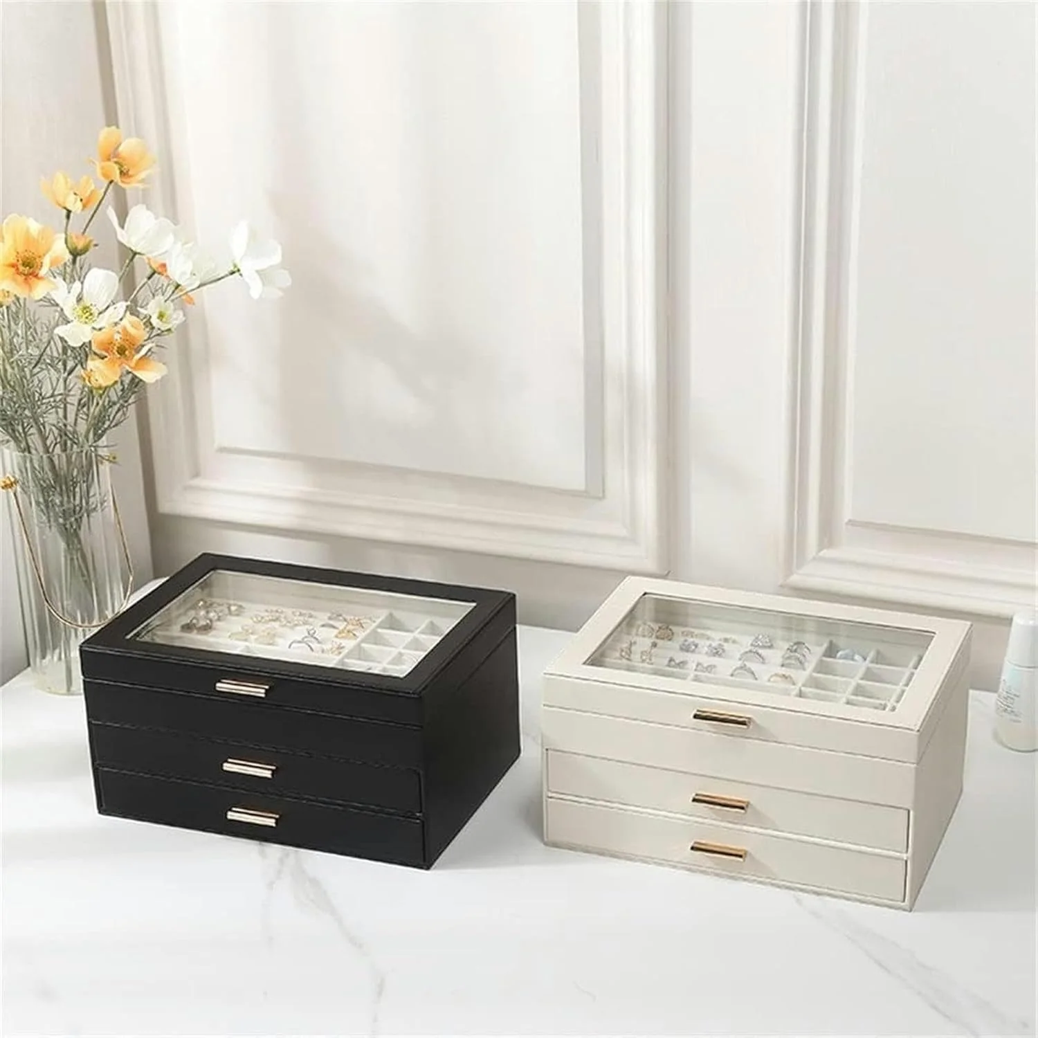 Schmuck-Displaytruhe — 3-stufig, veganes Leder