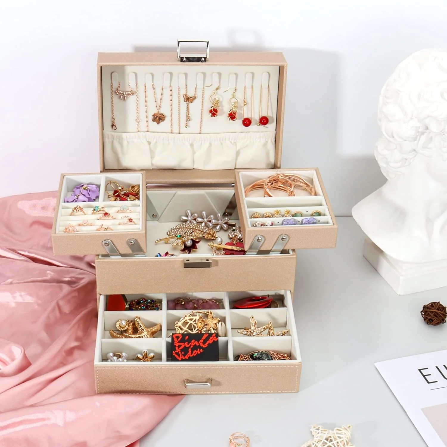 Schmuck-Organizer — Mehrfachfach, veganes Leder