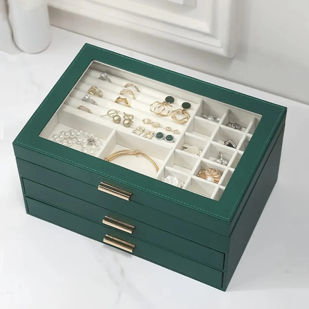 Schmuck-Displaytruhe — 3-stufig, veganes Leder