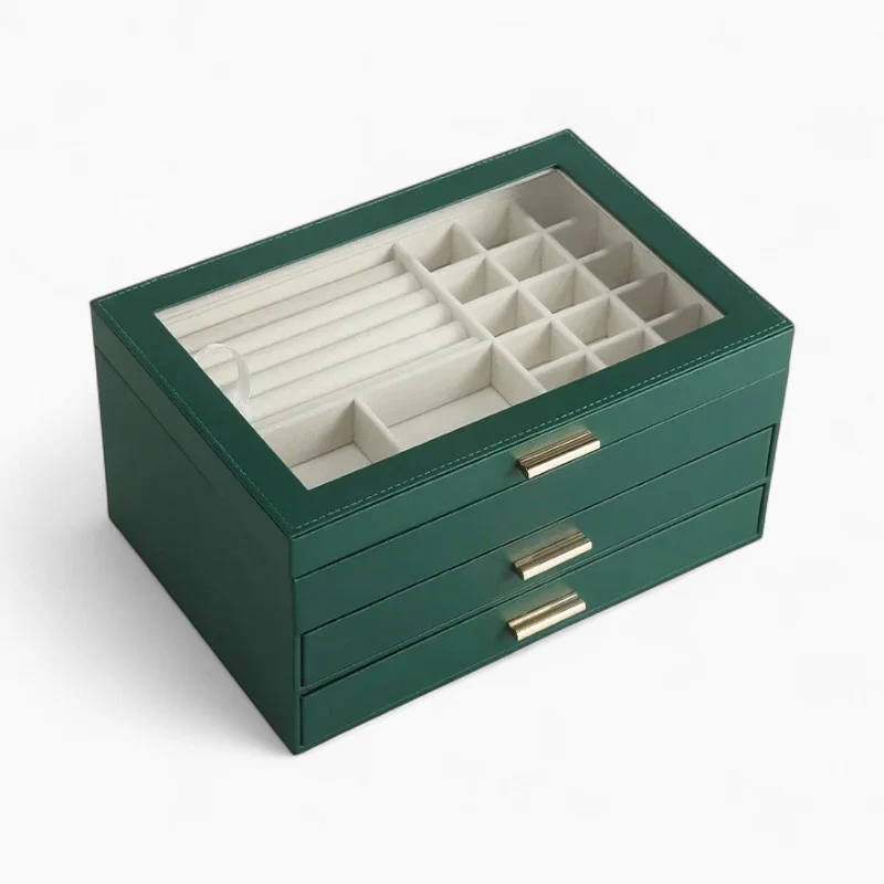Schmuck-Displaytruhe — 3-stufig, veganes Leder