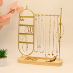 Soporte para Joyería — Metal con Base de Madera Sólida